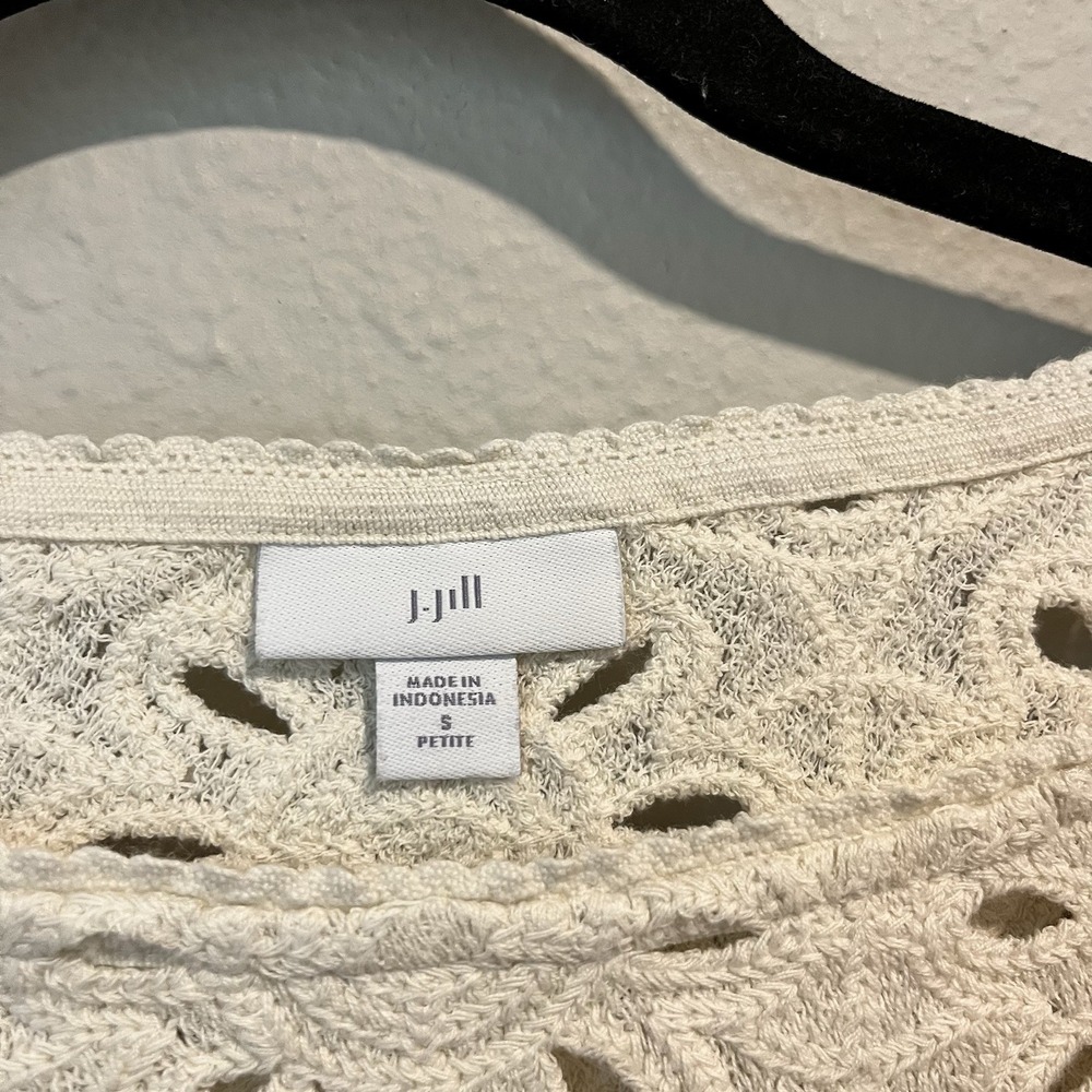 J. Jill Women's Barley Crochet Top Petite S Cream Floral Eyelet 3/4 Slv Cottage - Picture 2 of 8
